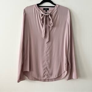 Theory Kimry Sheen Blush Pink Silk Tie-Neck Blouse